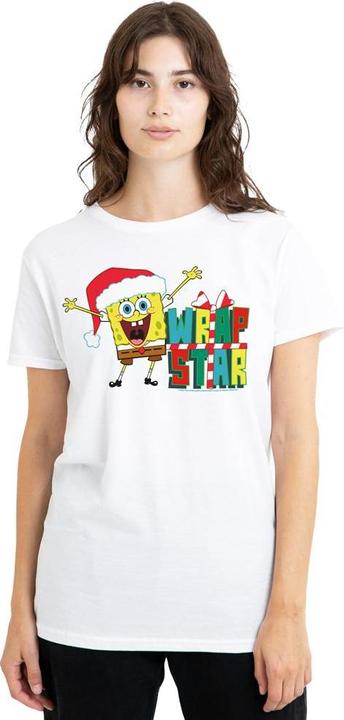 Actual product image Spongebob Squarepants Unisex Adult Wrap Star At Christmas T-Shirt (M)