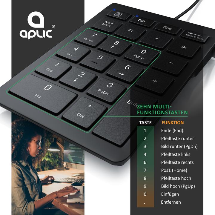 Image du produit Aplic Numpad 22 touches, clavier USB filaire, pavé numérique, pavé numérique clavier supplémentaire (DE, Filaire)
