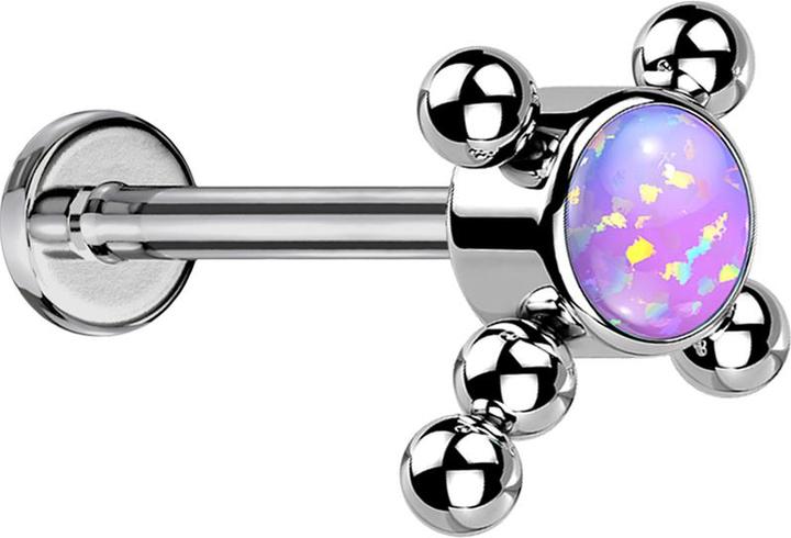 Produktbild Star Piercing Micro Threadless Labret silber Kreuz Kugeln Opal violett (ohne Messing, Titan G23)