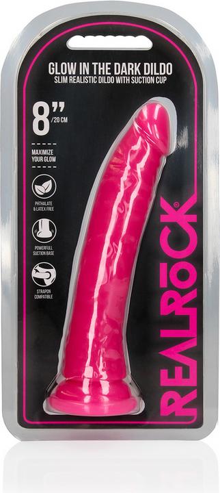 Actual product image RealRock Slim Realistic Dildo with Suction Cup - Glow in the Dark - 8" / 20 cm