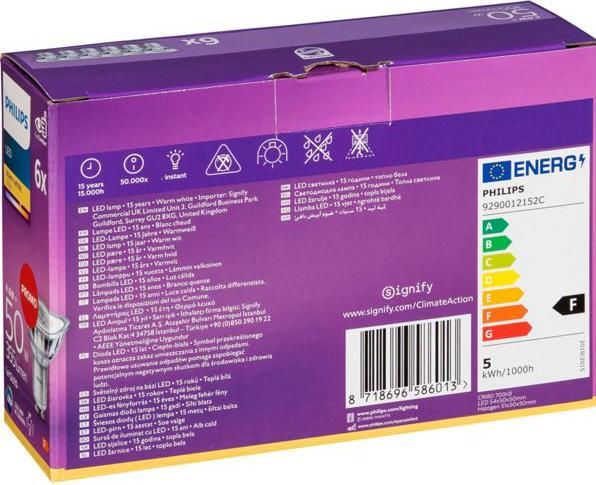 Produktbild Philips LED (GU10, 4.60 W, 355 lm, 6 x, F)