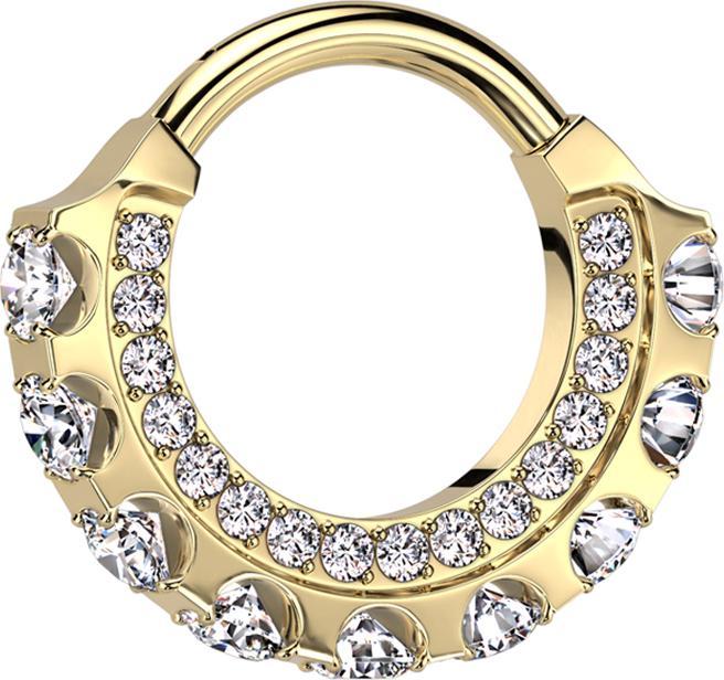 Star Piercing Micro Segmentring klappbar vergoldet front und seitlich grosse Kristalle silber (Titan G23, ohne Messing)