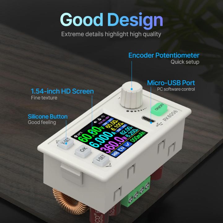 Actual product image RD Tech RK6006-BT programmable laboratory power supply DC-DC converter 60V 6A 360W