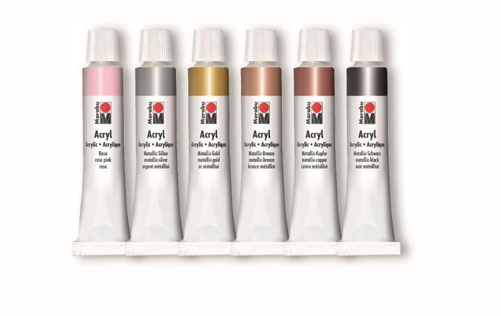 Marabu Acrylfarbe Shiny Clas (Metallic-Gold, Metallic-Bronze, Metallic-Kupfer, Metallic-Schwarz, Metallic-silber, Metallic-Rosé, 72 ml)