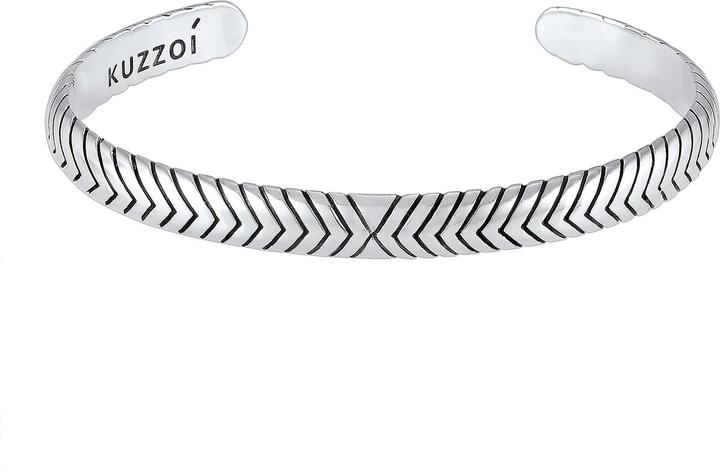 Actual product image Kuzzoi Bracelet Men's Bangle Oxidised Open Basic 925 Silver (19 cm, 925 sterling silver)