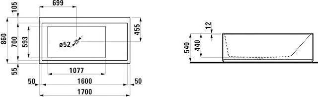 Produktbild Laufen Badewanne KARTELL 1700x860mm m LED-B. i Überlaufspalt weiss (250 l, 170 cm, 86 cm)