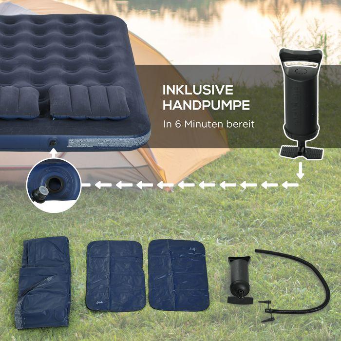 Image du produit Swisshandel24 Matelas gonflable pour 2 personnes, avec pompe à main, souple & robuste, 203x152x22cm, bleu (152x203)