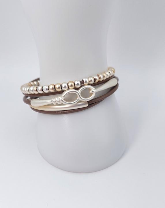 Image du produit Signé Signè bracelet cuir avec fermeture magnétique & éléments argentés rhodiés No.12 (Métal, Laiton, sans plomb, Sans cadmium, Sans nickel)