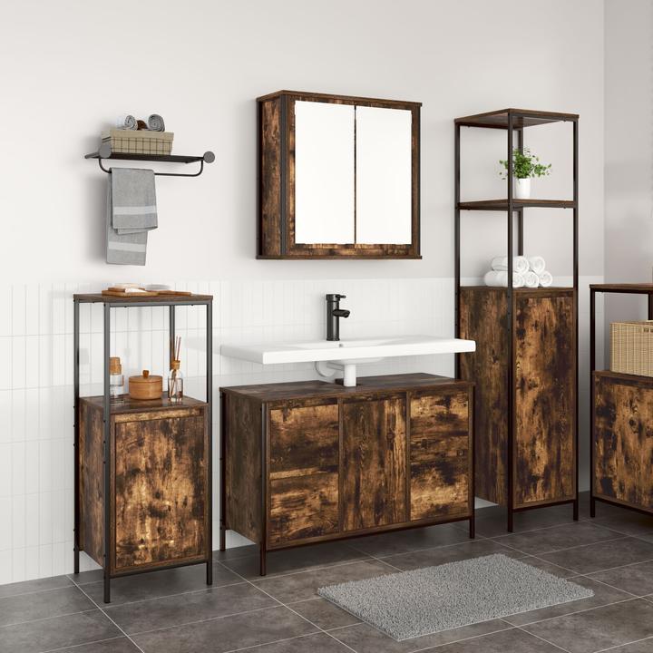 VidaXL 3-piece bathroom furniture set made of smoked oak wood-based material