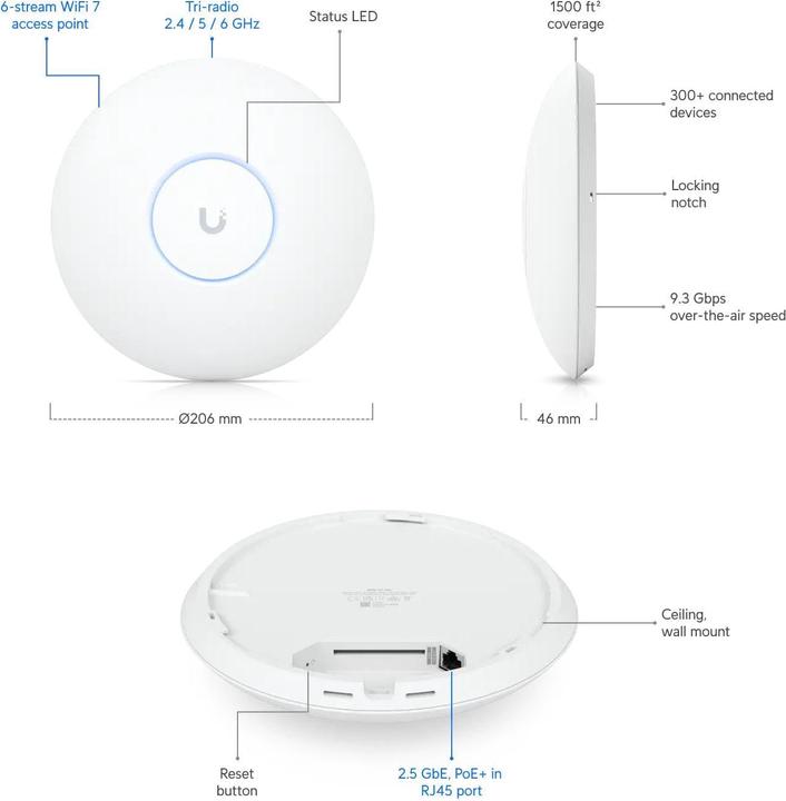 Produktbild Ubiquiti Ceiling-mounted WiFi 7 AP (4300 Mbit/s)
