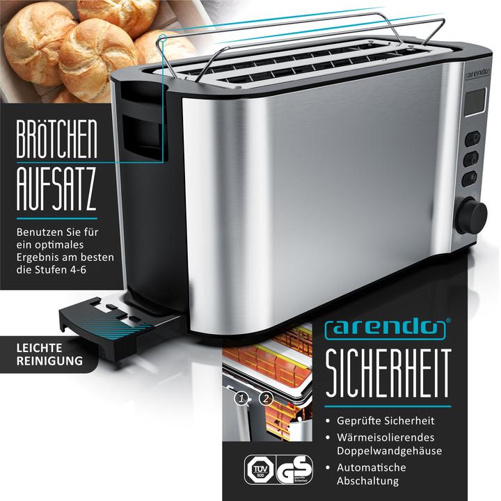 Immagine prodotto Arendo Set per la colazione, tostapane a 4 fessure lunghe con portapane e cuociuova per 7 uova, argento
