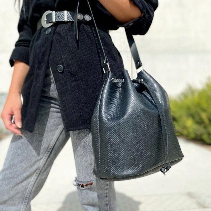 Immagine prodotto Only-Bags.Store Borsa a secchiello in pelle nera, borsa nera, borsa a tracolla, portafoglio in pelle, regalo per te