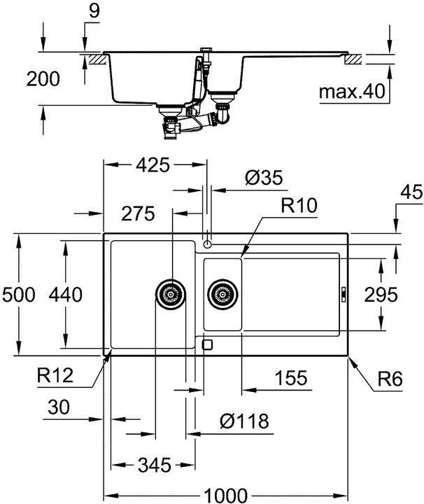 Actual product image Grohe K500 Kompositspüle mit Abtropffläche (Top-mounted sink, 50 cm, 100 cm)