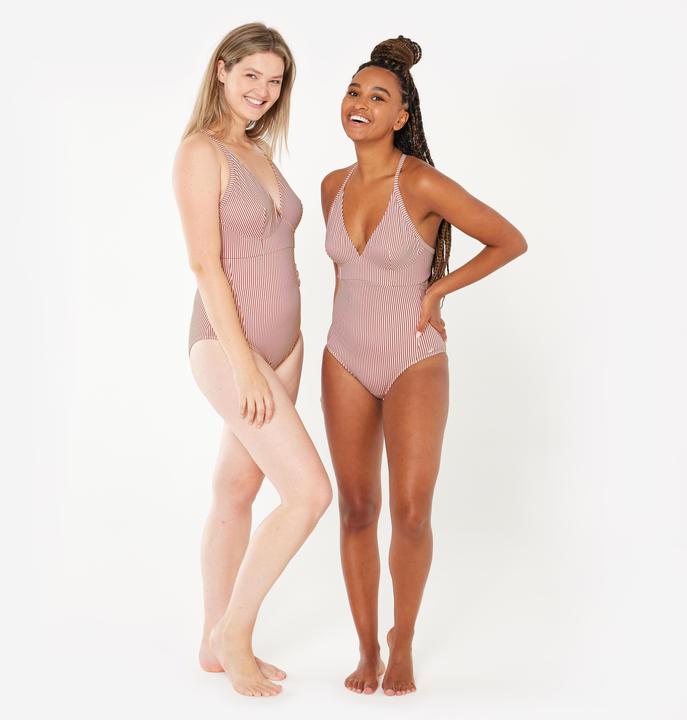 Image du produit Olaian Maillot de bain 1 pièce surf rayé Femme - Bea rouge et blanc (38)