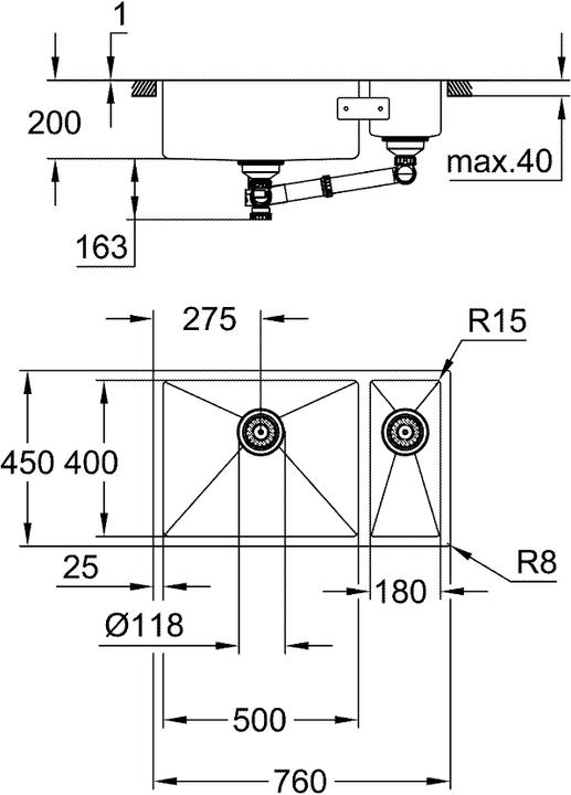 Actual product image Grohe K700 Unterbau Edelstahlspüle (Fitted sink, 40.20 cm, 71.20 cm)