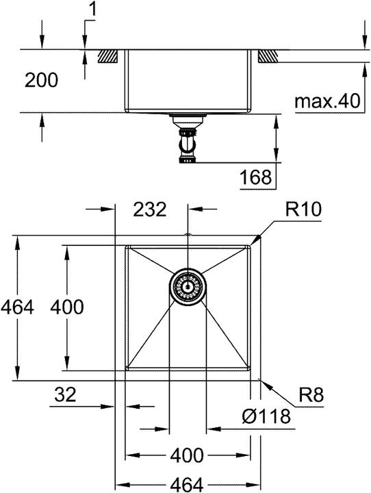 Produktbild Grohe K700 Edelstahlspüle (Unterbauspüle, 46.40 cm, 46.40 cm)