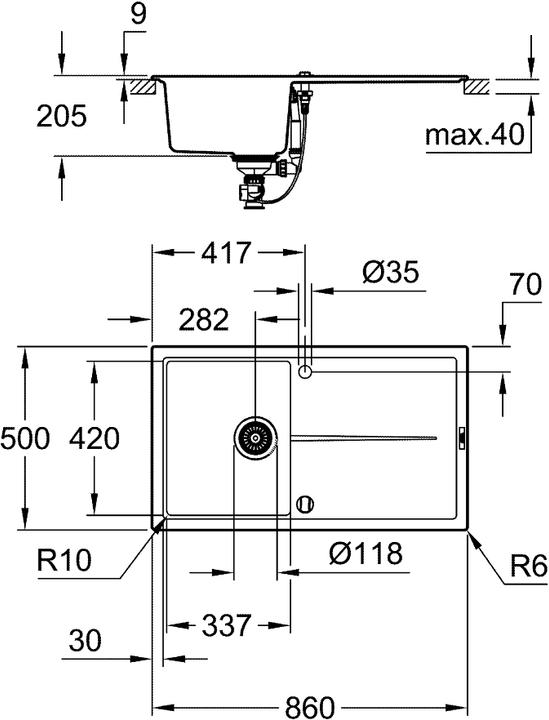 Immagine prodotto Grohe Lavello composito K400 con piano di drenaggio (Lavandino montato in alto, 50 cm, 86 cm)