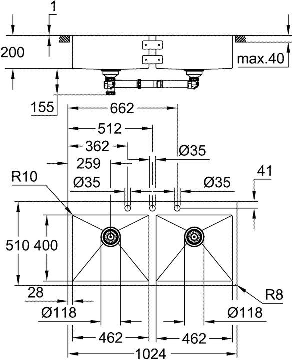 Actual product image Grohe K800 stainless steel sink (49.50 cm, 100.90 cm)