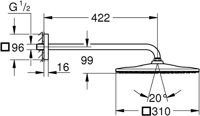 Produktbild Grohe Rainshower Mono 310 Cube Kopfbrauseset (1 Strahlarten, 7.50 l/min)