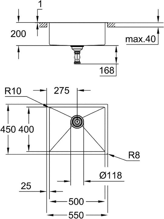 Image du produit Grohe K700 Évier en acier inoxydable (Éviers à poser, 55 cm, 45 cm)