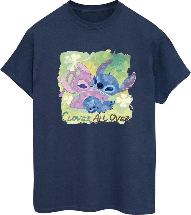 Actual product image Disney Womens/Ladies Lilo And Stitch St Patrick's Day Clover Cotton Boyfriend T-Shirt (3XL)