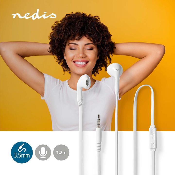Produktbild Nedis Kopfhörer mit Kabel | 3.5 mm | Seillänge: 1.20 m | Eingebautes Mikro | Weiss (Kabelgebunden)