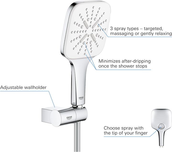 Produktbild Grohe Rainshower SmartActive 130 Cube Wandhalterset (3 Strahlarten, 9.50 l/min)