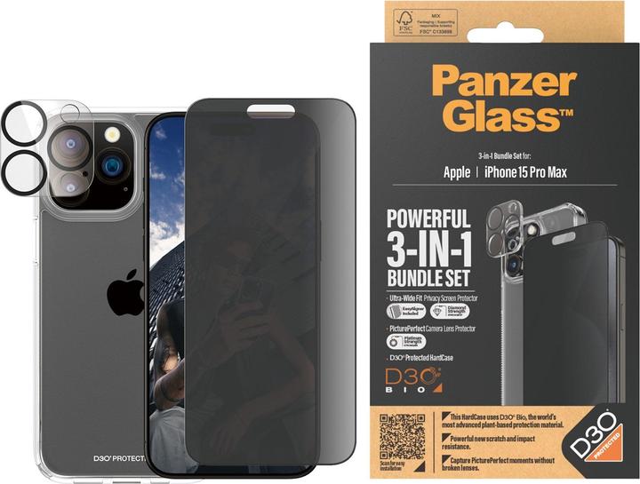 Immagine prodotto PanzerGlass Pacchetto Privacy 3 in 1 (1 Pezzo/i, Apple iPhone 15 Pro Max)