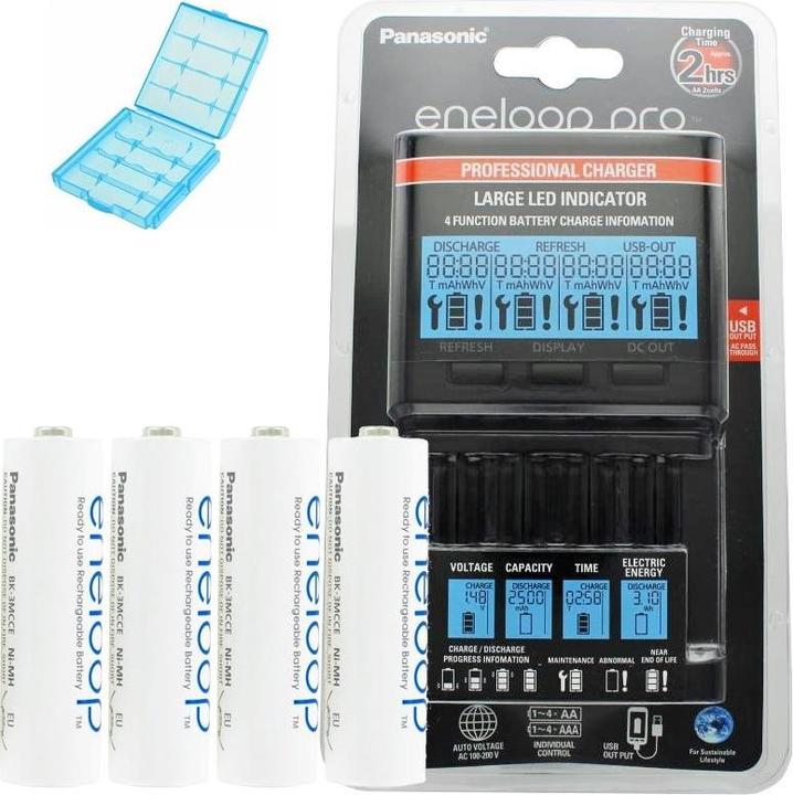 Actual product image Panasonic Charger Eneloop BQ-CC65 incl. LCD display, 4 eneloop AA Mignon and AccuCell AkkuBox Blue (4 pcs., AA, Battery + charger)