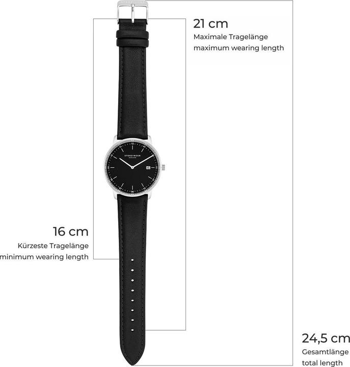 Image du produit Sterzinger Montre à quartz pour homme en cuir véritable noir - 30498 (Montre analogique, 38 mm)