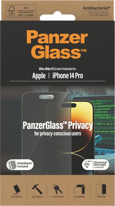 Immagine prodotto PanzerGlass Pellicola protettiva Ultra Wide Fit Privacy iPhone 14 Pro (1 Pezzo/i, Apple iPhone 14 Pro)
