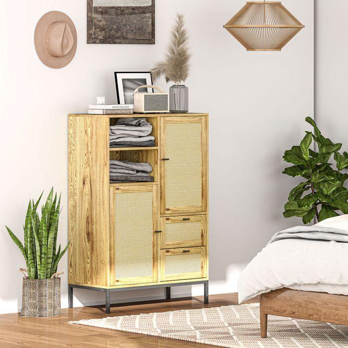 Image du produit Swisshandel24 Kommode, Aufbewahrungsschrank mit Rattan-Türen, Mehrzweckschrank mit Schubladen (80 x 40 x 120 cm)