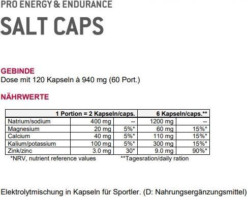 Nutritional values and ingredients Sponser Salt (1 Piece, Powder, 120 g)