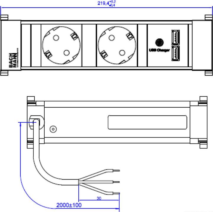 Actual product image Bachmann Power Frame- Power Strip (2 x, CEE 7/3, 2 m)