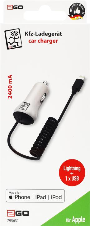 Actual product image 2GO Car charger 12V/24V-MFI certified-black for iPhone and iPad