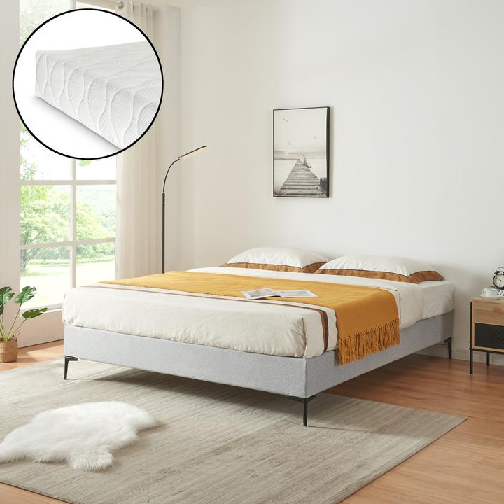 Immagine prodotto En.Casa Letto matrimoniale Lilla con materasso in tessuto 180x200 cm grigio chiaro (180 x 200 cm)