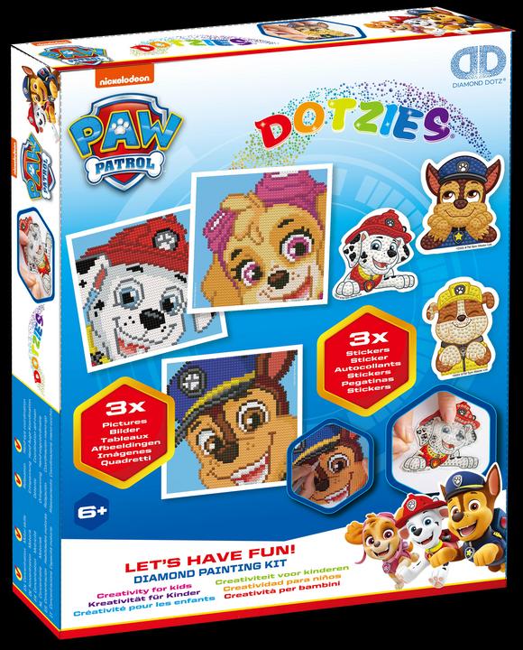 Actual product image Diamond Dotz DOTZIES® Original Diamond Painting Set Paw Patrol with 6 motifs: 3 pictures 15x15cm, 3 stickers /