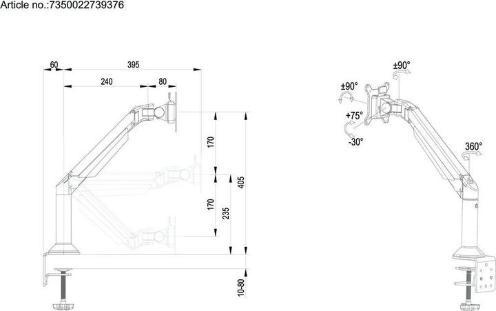 Actual product image Multibrackets MB Gas joint W+T holder (Table, 32")