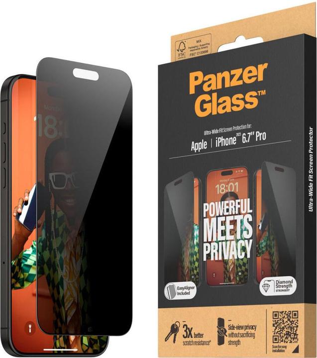 Immagine prodotto PanzerGlass Proteggi schermo privacy Ultra-Wide Fit (1 Pezzo/i, Apple iPhone 15 Pro Max)