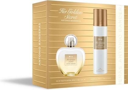 Actual product image Antonio Banderas Banderas Perfumes Her Golden Secret Gift Set for Women EDT 80ml + Deodorant 150ml Fruity Floral Vani (Fragrance set)