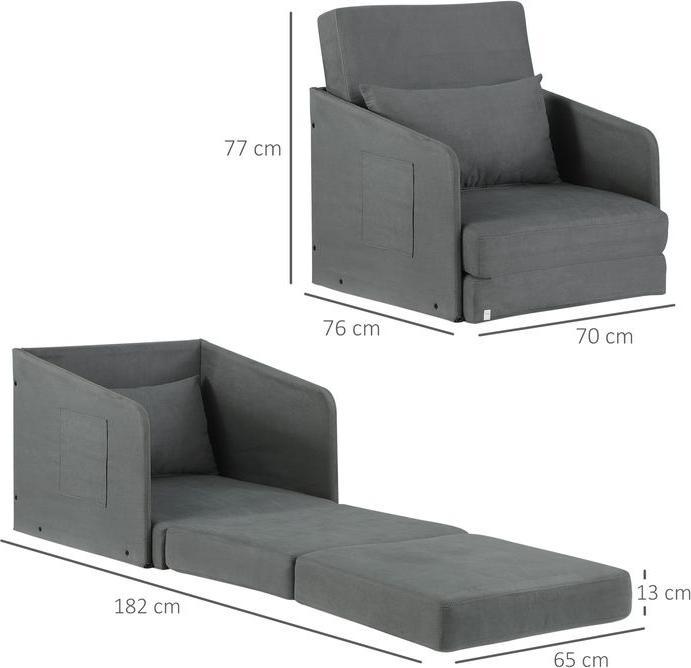 Image du produit Swisshandel24 Canapé-lit Canapé-lit simple Housse lavable 2 poches latérales Coussins Métal Gris 70 x 76 x 77 cm