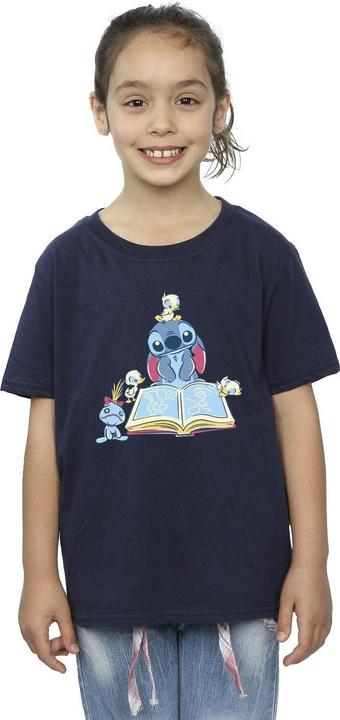 Actual product image Disney Girls Lilo & Stitch Reading A Book Cotton T-Shirt (140, 146)