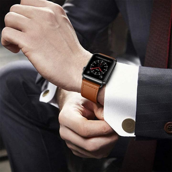 Actual product image Tech Smartwatch Apple 4/5/6/7/8/SE leather strap, brown, 38/40/41mm (38 mm, 40 mm, 41 mm, Genuine leather)