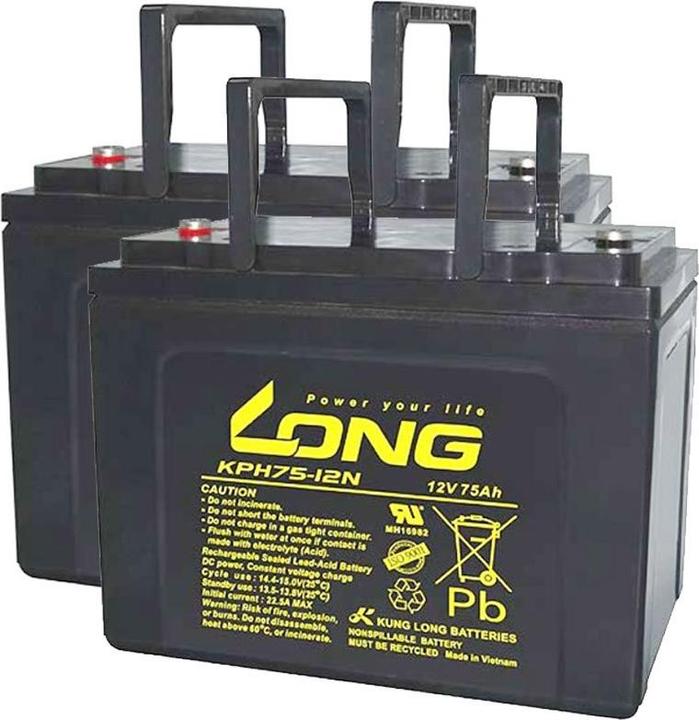Kung Long Akku passend für Vermeiren Carpo 4, 12V 75Ah 2 Stück für 24V Elektromobil E Scooter AGM (12V, 75 A)