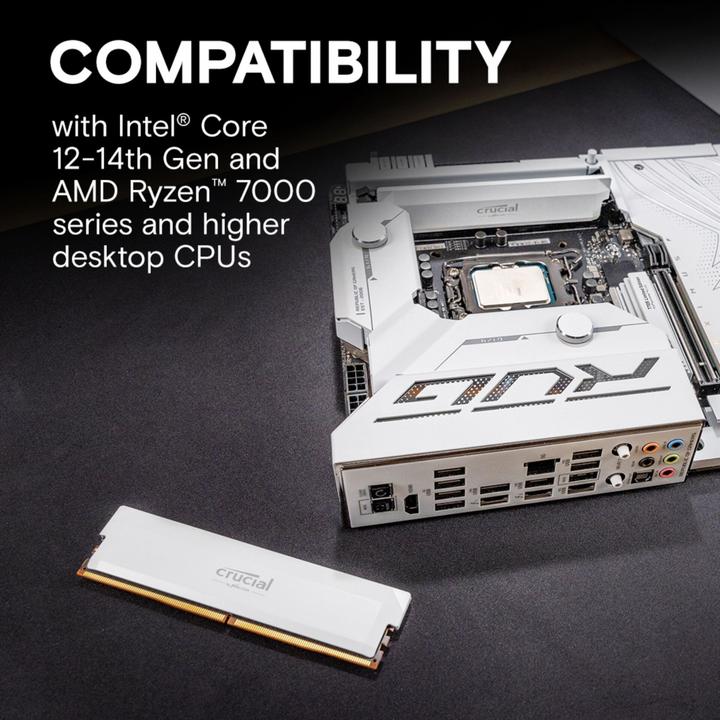 Image du produit Crucial Pro DDR5-6000 Kit 32GB 2x16GB UDIMM white Overclocking (2 x 16GB, 6000 MHz, RAM DDR5, U-DIMM)