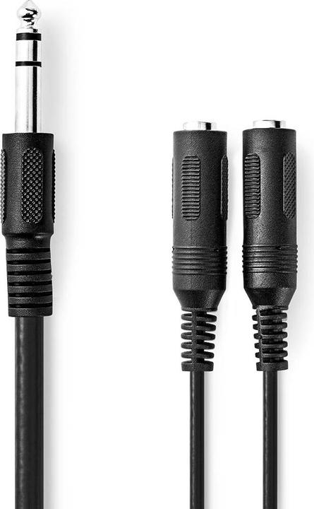 Actual product image Nedis Stereo audio cable | 6.35 mm male | 2x 6.35 mm female | Nickel-plated | 0.20 m | Round | Black (0.20 m)