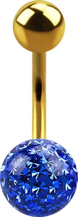 Image du produit Star Piercing Banane dorée à l'or fin avec boule et cristal Boule bleu foncé Protection époxy (Titane G23, sans laiton)