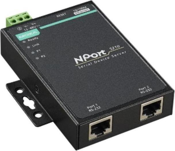 Actual product image Moxa 2-port RS-232 device server, 0 to 55C operating temperature without adapter