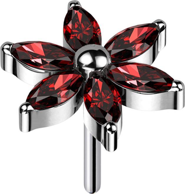 Actual product image Star Piercing Threadless flower silver crystals red (without brass, Titanium G23)