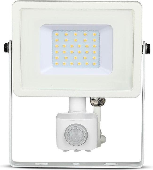 Produktbild V-TAC VT30SW 30W LED Sensor Fluter SAMSUNG Chip Abschaltfunktion Weiss Gehäuse 6400K (2400 lm, IP65)